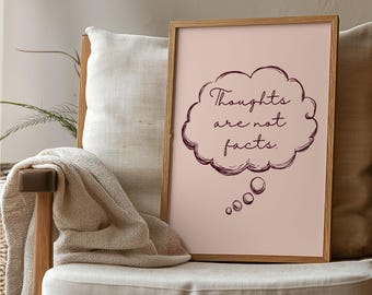 Póster "Los pensamientos no son hechos", arte de salud mental, decoración de consultorio de terapeuta