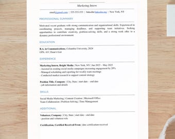 Plantilla de currículum editable para Google Docs, currículum moderno de una página para estudiantes, graduados y profesionales, compatible con ATS.