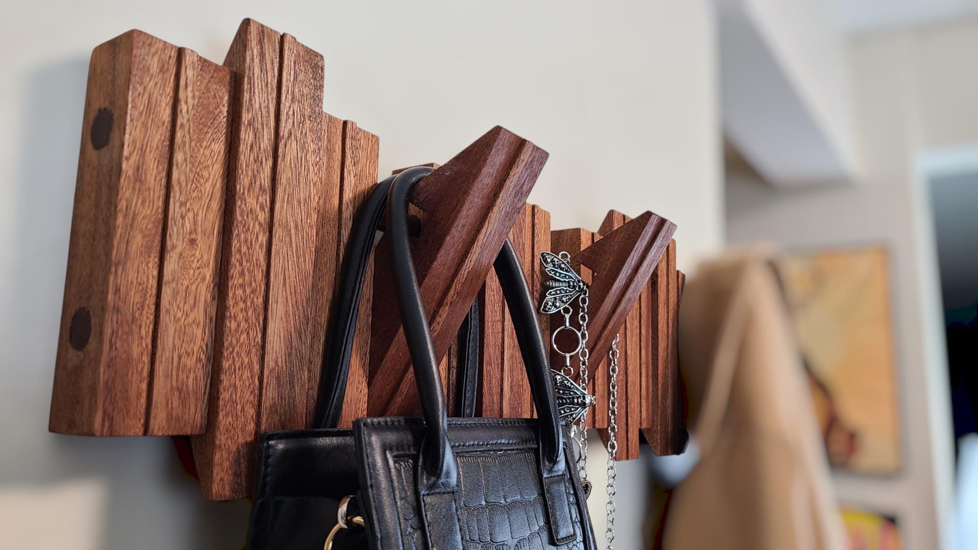 Handmade Red Oak Wall Rack: Piano Tile Design Entryway Organizer - Etsy