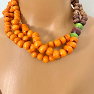 Wooden bead necklace,brown green orange necklace, womans necklace