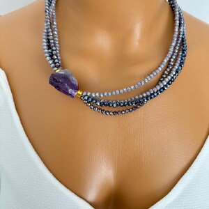 Crystal Necklace, Amethyst Necklace,Purple Necklace,Handmade Necklace,Stone Necklace,Womans Accessories,Gifts for Woman,Bead Pendant