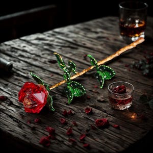Glass rose flower, Unique glass art, Handmade Glass Rose with Gold Stem, gift for mom, gift for her, birthday gift, crystal flower vase