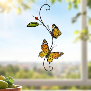 Stained glass butterfly suncatcher, stained glass window hangings, garden art, butterfly lover gift, modern home décor, butterfly gift