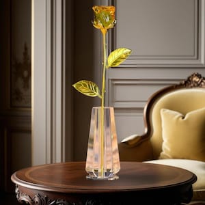Glass Flowers in Vase, Yellow rose, Romantic Crystal Gift, Forever Rose, Crystal rose, Hairdresser gift, Home Decor, 5th anniversary gift