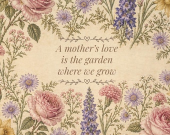 Couverture florale botanique vintage, jeté en sherpa avec citation de jardin pour la fête des mères