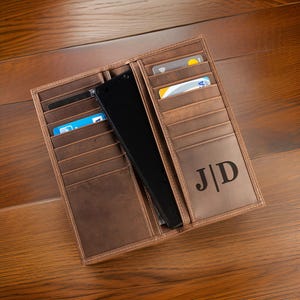 Billetera de cuero personalizada, Billetera larga de cuero genuino para hombres, Billetera larga de cuero grabada, Billetera larga personalizada para hombres, Billetera grabada para hombres,
