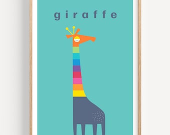 Colorful Giraffe Nursery Poster: Playroom Wall Art (Digital Download)