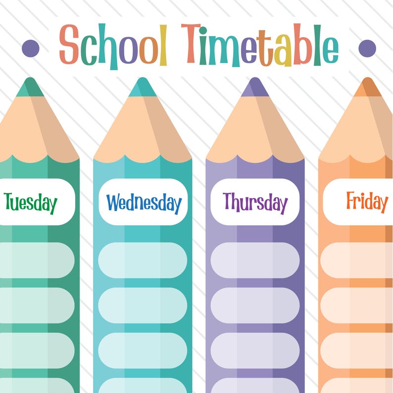 School Timetable Printable for Kids – Colorful Weekly Planner – Instant ...