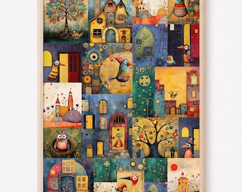 Whimsical Birds Art Print: Kids Playroom Decor (Digital Download)