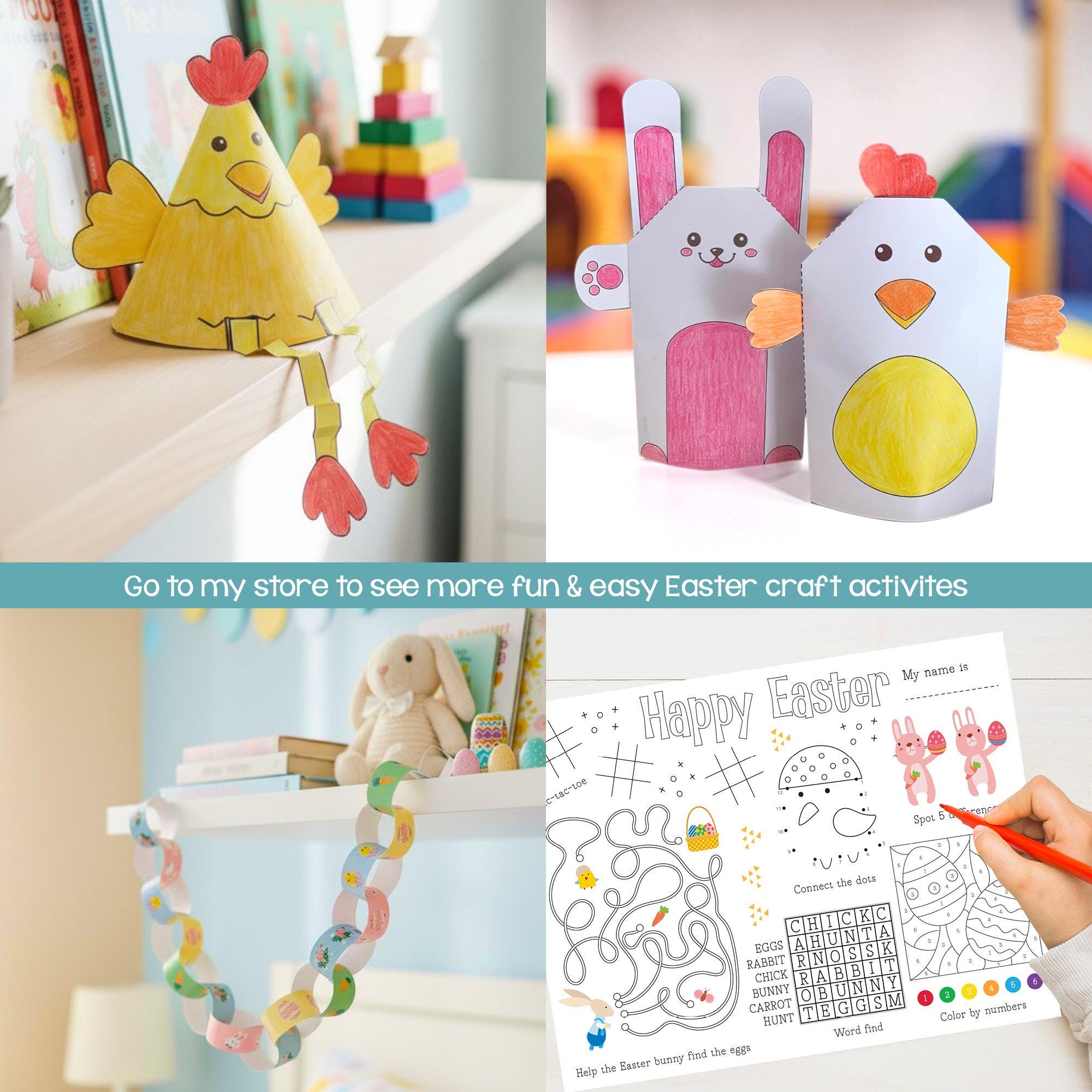 Easter Wreath Paper Printable | Bunny Coloring, Cutting, Assembly Craft ...