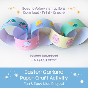 Manualidad de guirnalda de papel para Pascua / Decoración navideña imprimible para niños (Descarga instantánea)