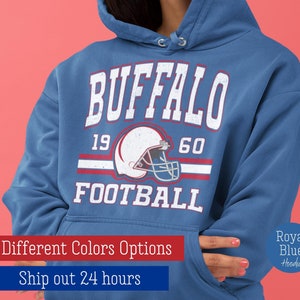 Retro Buffalo Football Hoodie, Buffalo Game Day Sweatshirt, Trendy Buffalo Football Fan Gifts, Vintage 80s Style, Buffalo Red Blue Shirt