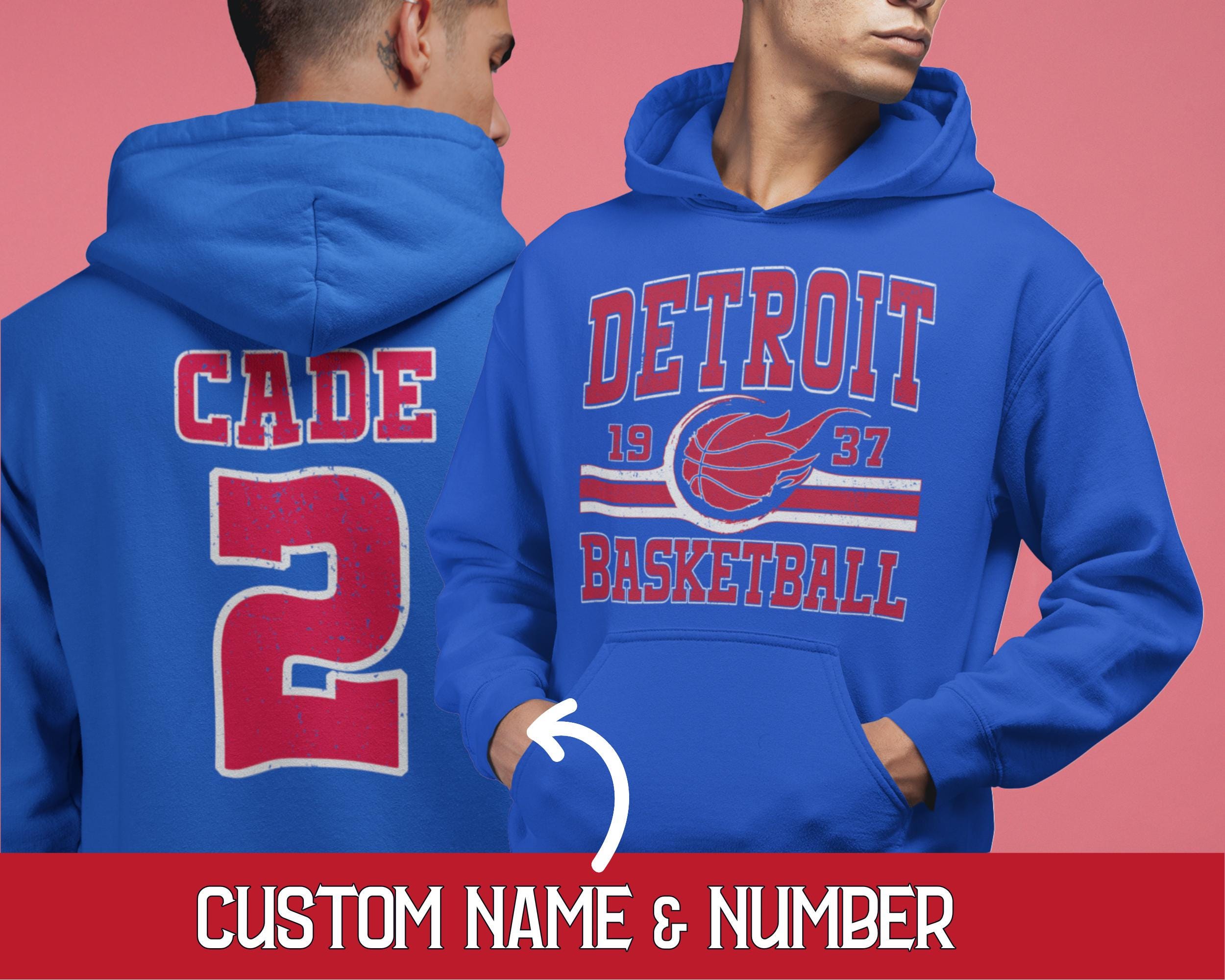 Discover Custom Retro Detroit Basketball Hoodie, Personalized Detroit Game Day Sweatshirt, Trendy Detroit Basketball Gifts, Vintage 80s Style Shirts