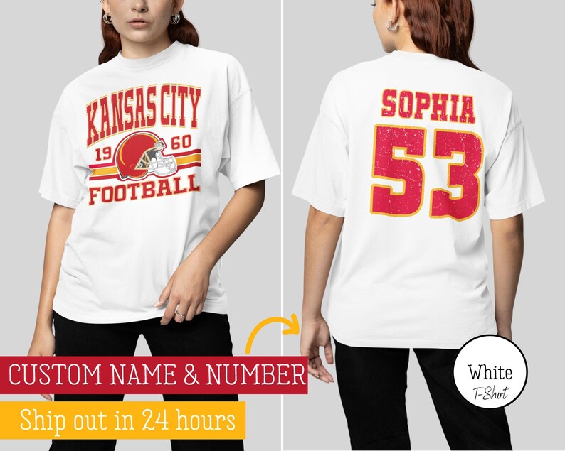 White Custom Retro Kansas City Football Tshirt