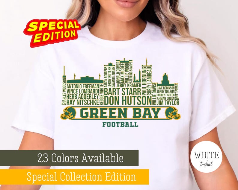White Green Bay Football All Time Legends Tshirt