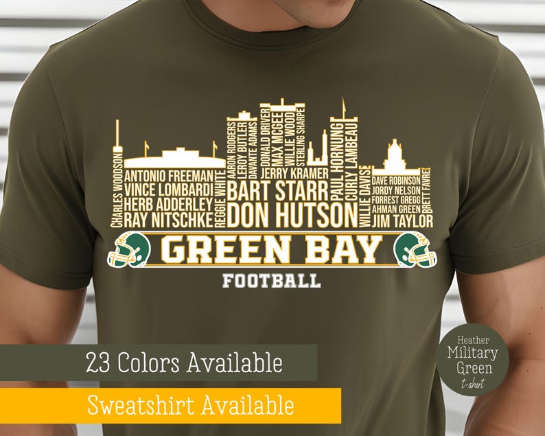 Military Green Green Bay Football All Time Legends Tshirt