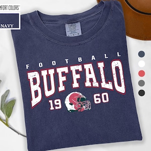 Comfort Colors Buffalo Football Shirt, High Quality 1960 Helmet Tee, Retro Game Day T-Shirt, Vintage Style 80s Tee, Trendy Buffalo Fan Gifts