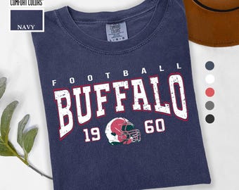 Comfort Colors Buffalo Football Shirt, High Quality 1960 Helmet Tee, Retro Game Day T-Shirt, Vintage Style 80s Tee, Trendy Buffalo Fan Gifts