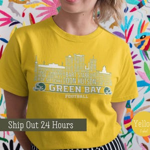Yellow Green Bay Football All Time Legends Tshirt