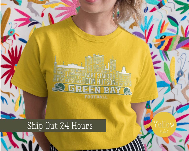 Yellow Green Bay Football All Time Legends Tshirt