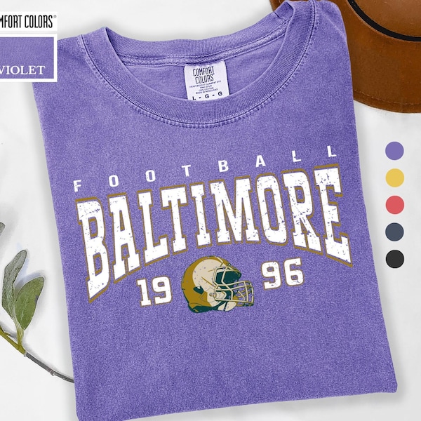 Comfort Colors Baltimore Football Shirt, High Quality 1996 Helmet Tee, Retro Game Day T-Shirt, Vintage Style 80s, Trendy Baltimore Fan Gifts