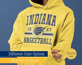 Retro Indiana Basketball Hoodie, Indiana Game Day Sweatshirt, Indiana Basketball Gift For Him, Vintage 80s Style Hoodie, Navy And Gold Shirt
