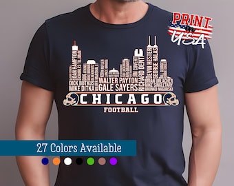 Chicago Football All Time Legends Shirt, Football Game Day T-Shirt, Chicago City Skyline Shirt, Vintage Retro 80s Chicago Legends Roster Tee