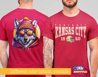 Retro Kansas Football Mascot T-Shirt, Front and Back Print, Cool Kansas Game Day Shirt, Vintage 80s Style Kansas Tee, Trendy Kansas Fan Gift