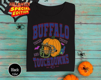 Buffalo Football Halloween Shirt, Pumpkin Helmet Game Day Tee, Funny Tricks Treats and Touchdowns T-Shirt, Vintage Buffalo Football Fan Gift