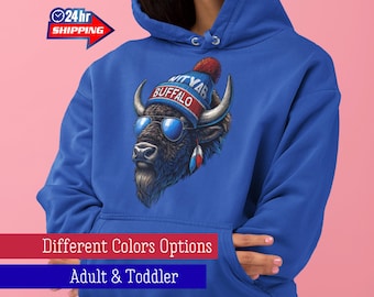 Retro Buffalo Football Mascot Hoodie, Vintage 80s Style Buffalo Gameday Sweatshirt, Trendy Buffalo Football Fan Gifts, Buffalo Mascot Shirts