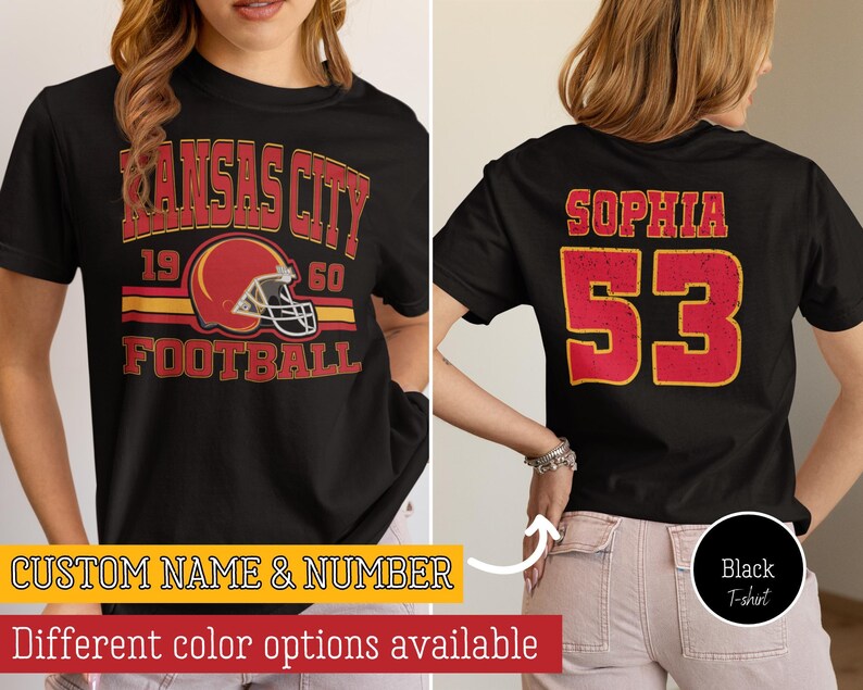 Black Custom Retro Kansas City Football Tshirt