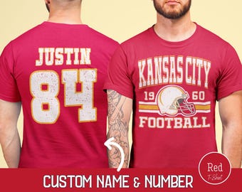 Custom Retro Kansas City Football Tshirt, Trendy Kansas Game Day Shirt, Personalized Kansas Football Fan Gift For Him, Vintage 80s Style Tee