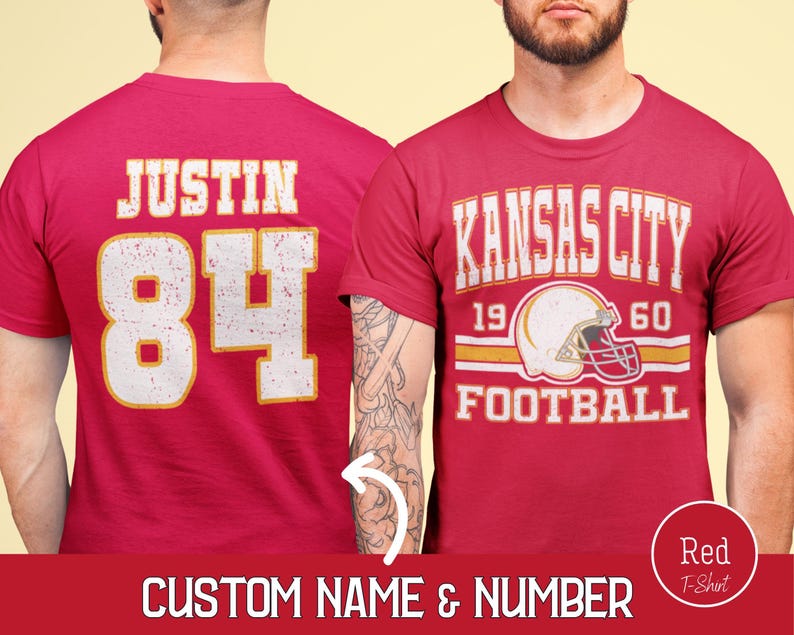 Red Custom Retro Kansas City Football Tshirt