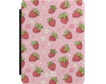 Funda para Kindle con estampado de fresas, color rosa, bonita funda floral para lector electrónico