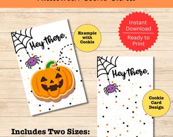 ハロウィーン「Hey There - Pumpkin」印刷可能なカード - デジタルダウンロード クッキーギフト、トリック・オア・トリート、またはハロウィーンの隣人へのサプライズに使えるトリートタグ