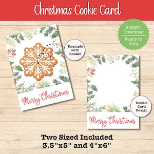 Printable Christmas Cookie Card, Printable Cookie Card, Red and White Christmas Cookie Card, Instant Download