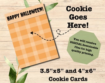 ハロウィンクッキーカード。印刷可能なクッキーカード。ハロウィンチェック柄クッキーカード。すぐにダウンロード。デジタルダウンロード