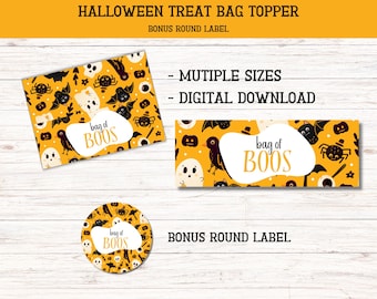 ハロウィンのお菓子バッグトッパー、印刷可能なハッピーハロウィンバッグトッパー、キャンディバッグトッパー、クッキーバッグトッパー、すぐにダウンロード