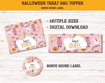 ハロウィンのお菓子バッグトッパー、印刷可能なハッピーハロウィンバッグトッパー、キャンディバッグトッパー、クッキーバッグトッパー、すぐにダウンロード