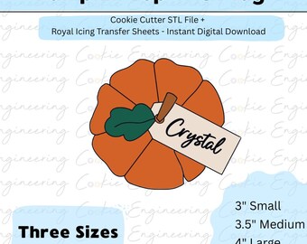 パンプキントップとタグ付きクッキーカッターSTL - 3サイズ入り - インスタントデジタルダウンロード