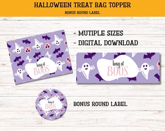 ハロウィンのお菓子バッグトッパー、印刷可能なハッピーハロウィンバッグトッパー、キャンディバッグトッパー、クッキーバッグトッパー、すぐにダウンロード