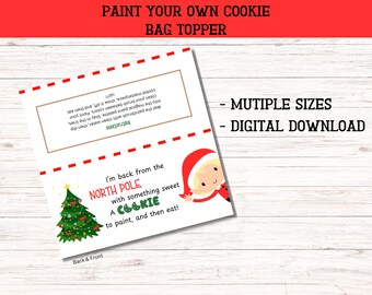 Świąteczna ozdoba na woreczek z ciasteczkami – pomaluj ją sam, ozdoba na woreczek PYOC, instrukcja i wskazówki PYOC, ozdoba na smakołyk PYOC, natychmiastowe pobranie, elf