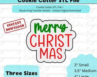 メリークリスマスクッキーカッターSTLファイル - 3サイズ - インスタントデジタルダウンロード