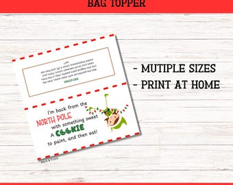 Świąteczna ozdoba na woreczek z ciasteczkami – pomaluj ją sam, ozdoba na woreczek PYOC, instrukcja i wskazówki PYOC, ozdoba na smakołyk PYOC, natychmiastowe pobranie, elf