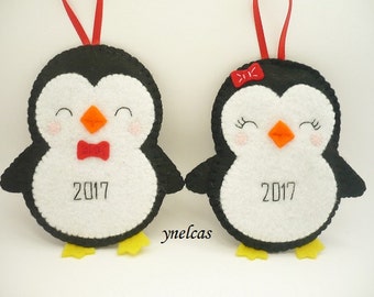 Penguin Felt Christmas Ornament Personalized ONE ORNAMENT