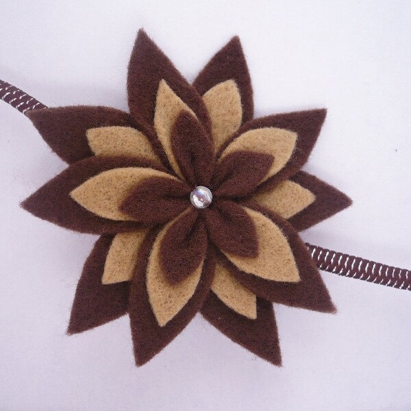 Headband - Hairband - Fawn and Brown Headband - Felt Flower Headband - Woman Headband - Adult Headband