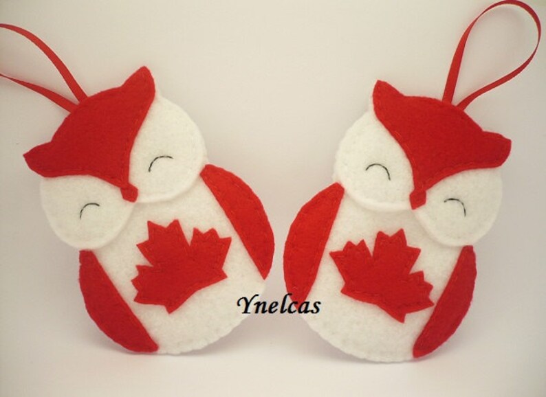 Felt Owl Canada Christmas Ornament / Canada Flag Owl / Etsy