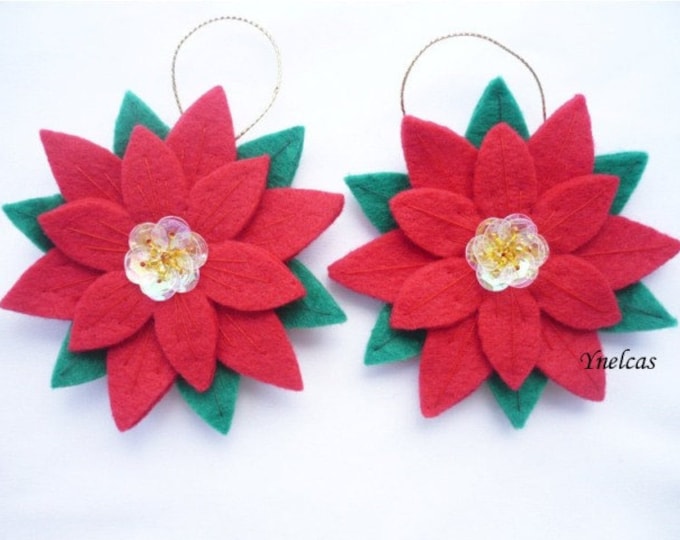 Poinsettia Felt Christmas Ornament Set of 2 Etsy
