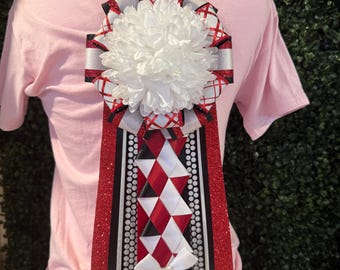 Custom Blank Homecoming Mum, Blank Base with School Colors, Assembled Ribbon Mum