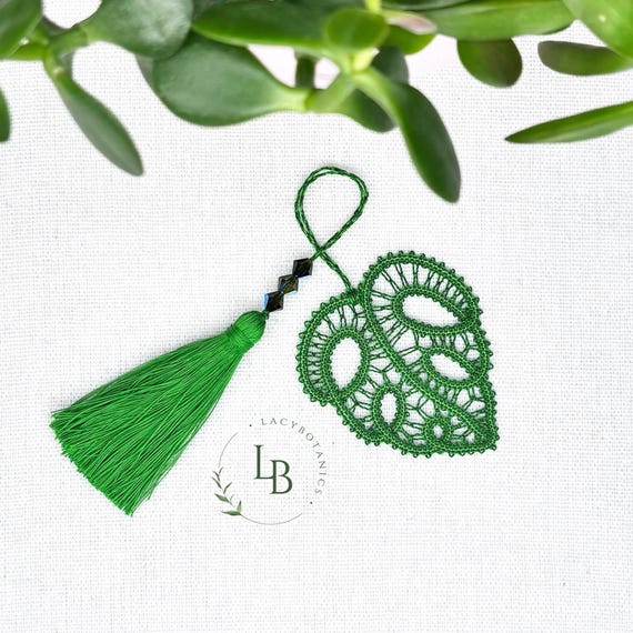 Bobbin Lace Pattern Bookmark Monstera Leaf • Digital Lacemaking Pricking with Video Tutorial • Spring DIY Project • Gift for a Lacemaker